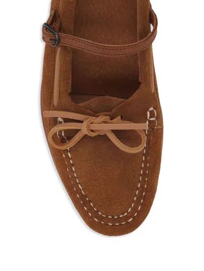 Hereu Lorea Suede Leather Loafers Bow Buckle In Brown