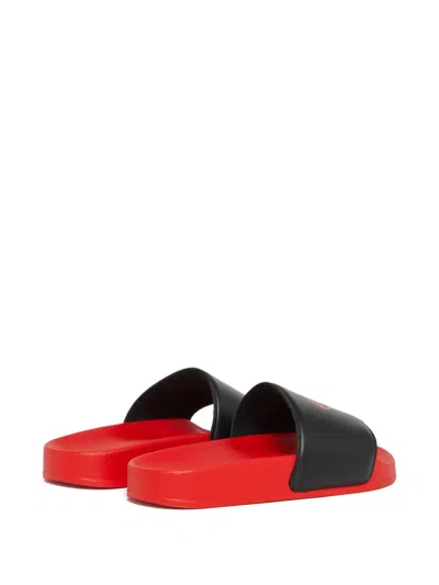 Diesel Embossed-logo Slides In Red