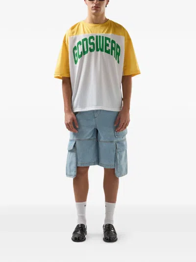 Gcds White Graphic T-shirt In Metallic