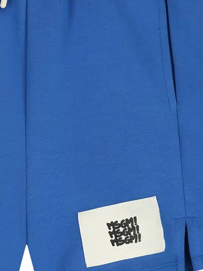 Msgm Logo-patch Shorts In Blue