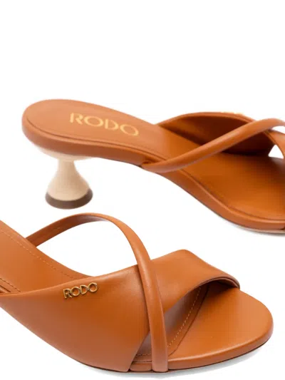 Rodo Sandals With Wicker Heel In Brown