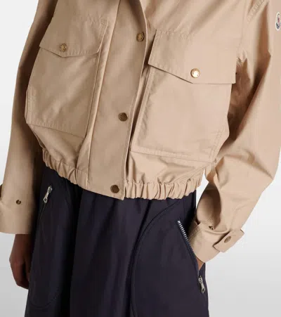 Moncler Carex Cropped Hooded Cotton-blend Poplin Jacket In Neutral