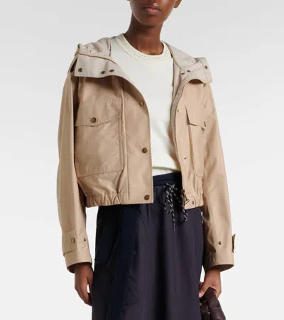 Moncler Carex Cropped Hooded Cotton-blend Poplin Jacket In Neutral