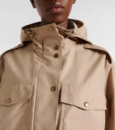 Moncler Carex Cropped Hooded Cotton-blend Poplin Jacket In Neutral