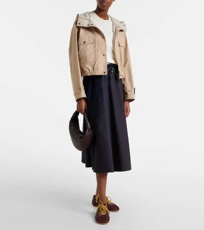 Moncler Carex Cropped Hooded Cotton-blend Poplin Jacket In Neutral
