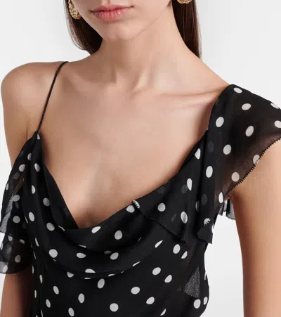 Self-portrait Long Dress Black Polka Dot With V-neck In Black Georgette For Women In Multi
