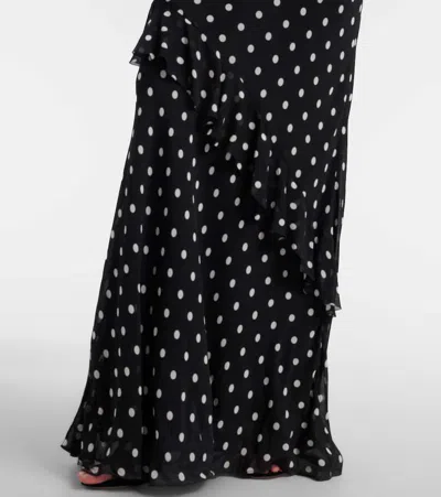 Self-portrait Long Dress Black Polka Dot With V-neck In Black Georgette For Women In Multi
