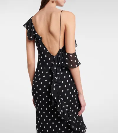 Self-portrait Long Dress Black Polka Dot With V-neck In Black Georgette For Women In Multi