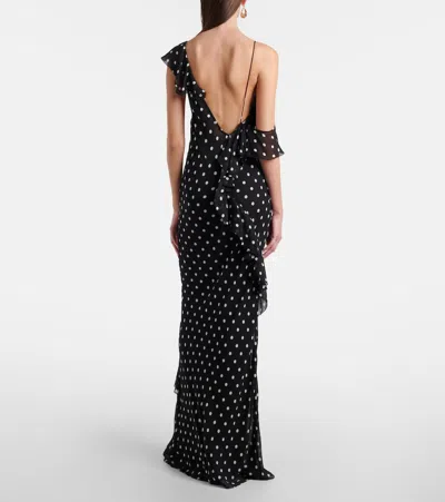 Self-portrait Long Dress Black Polka Dot With V-neck In Black Georgette For Women In Multi
