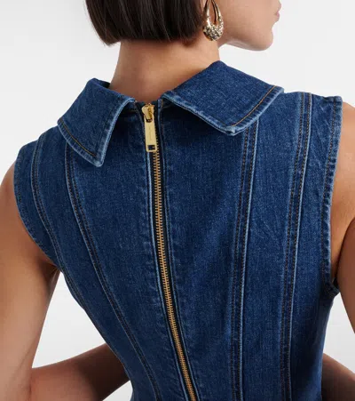 Self-portrait Paneled Broderie Anglaise Denim Mini Dress In Blue