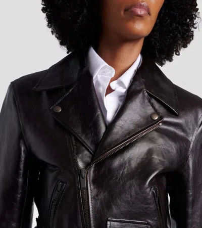 Saint Laurent Leather Biker Jacket In Brown