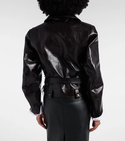 Saint Laurent Leather Biker Jacket In Brown