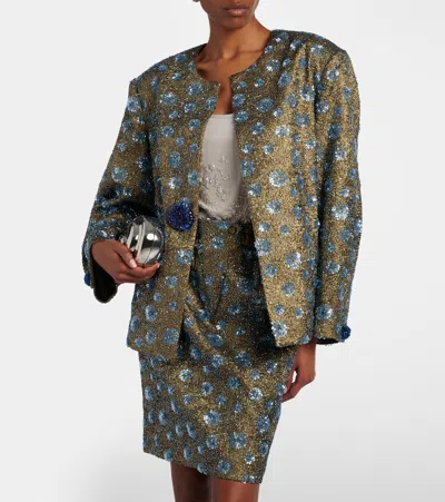 Jacques Wei Floral Sequined Oversized Jacket In Green