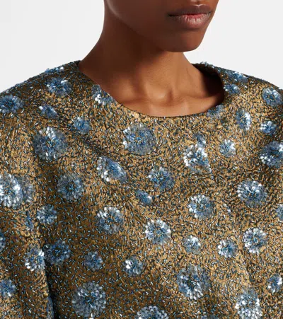 Jacques Wei Floral Sequined Oversized Jacket In Green