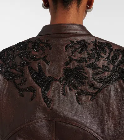 Jacques Wei Beaded Leather Jacket In Brown