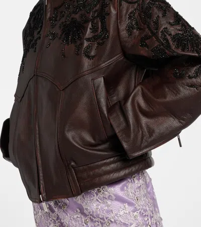 Jacques Wei Beaded Leather Jacket In Brown