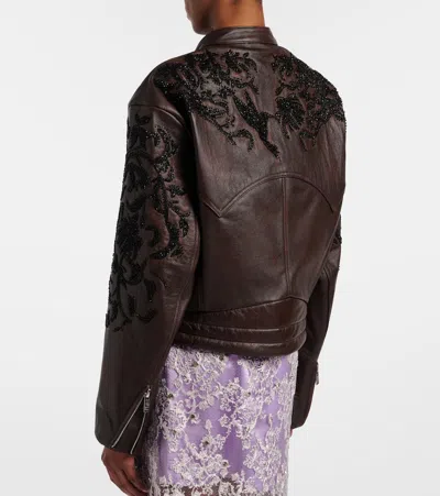 Jacques Wei Beaded Leather Jacket In Brown