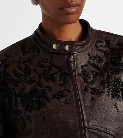 Jacques Wei Beaded Leather Jacket In Brown