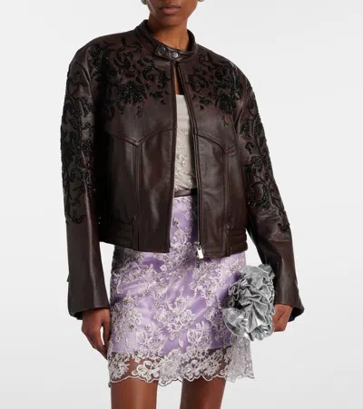 Jacques Wei Beaded Leather Jacket In Brown