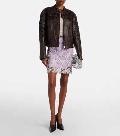 Jacques Wei Beaded Leather Jacket In Brown