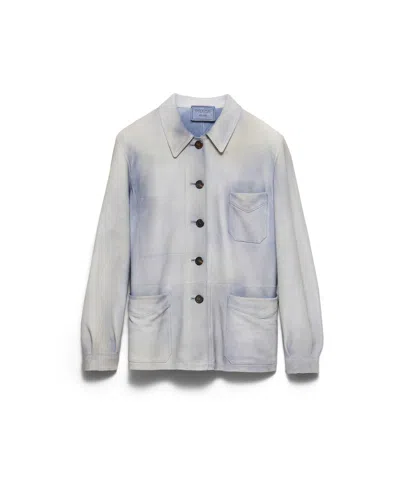 Prada Suede Caban Jacket In Blue