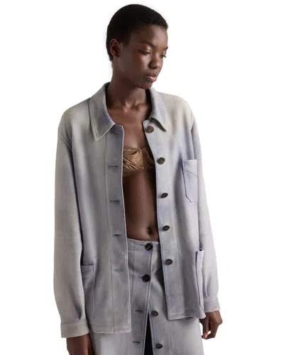 Prada Suede Caban Jacket In Blue