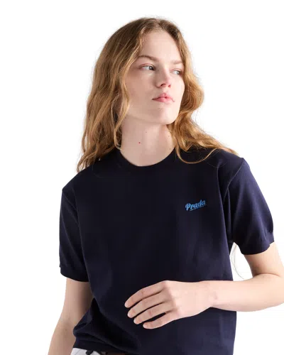 Prada Silk Crew-neck Sweater In Blue