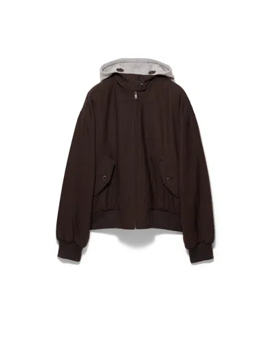 Prada Hooded Rush-stitch Jacket In Brown
