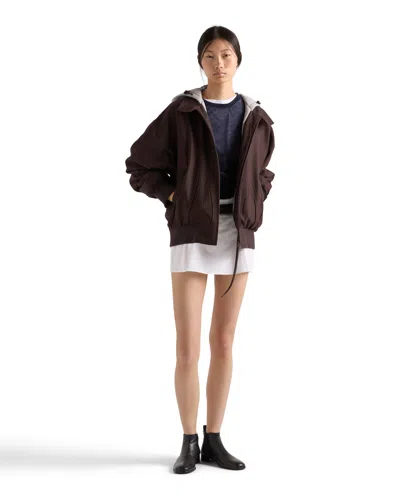 Prada Hooded Rush-stitch Jacket In Brown