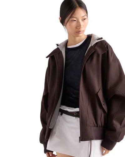 Prada Hooded Rush-stitch Jacket In Brown