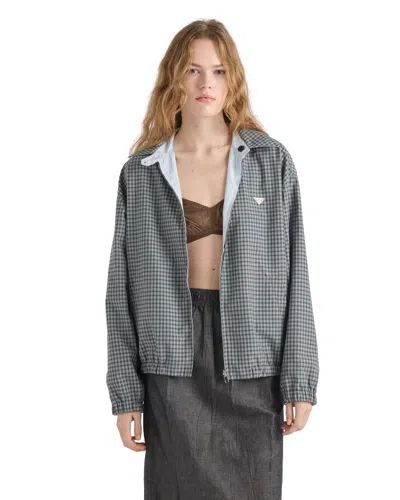 Prada Check-pattern Zip-fastening Jacket In Gray