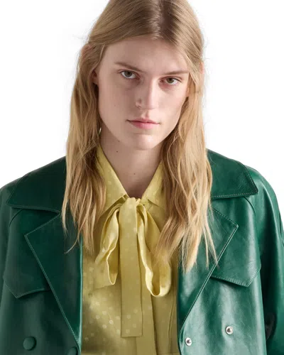 Prada Double-breasted Leather Coat In Green