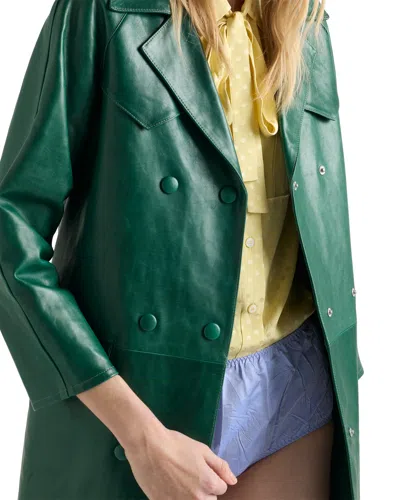 Prada Double-breasted Leather Coat In Green