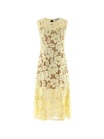 Self-portrait Midi Dress Yellow Crochet Lace With Yellow Cotton Lace For Women In Yellow