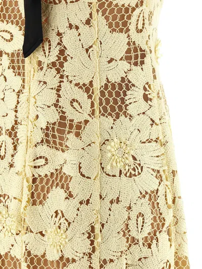 Self-portrait Midi Dress Yellow Crochet Lace With Yellow Cotton Lace For Women In Yellow
