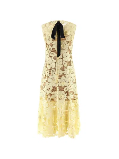 Self-portrait Midi Dress Yellow Crochet Lace With Yellow Cotton Lace For Women In Yellow