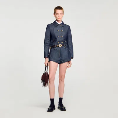 Sandro Denim Belt Loop Shorts In Blue