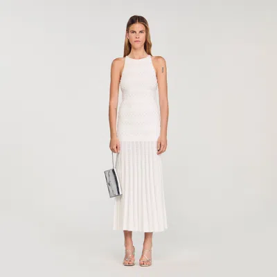 Sandro Womens Ecru Beaded Sleeveless Woven Maxi Dress In White
