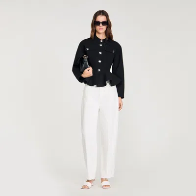 Sandro Womens Black Peplum-hem Cropped Woven Jacket
