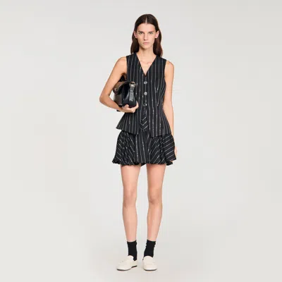 Sandro Sequinned Striped Jacket In Black