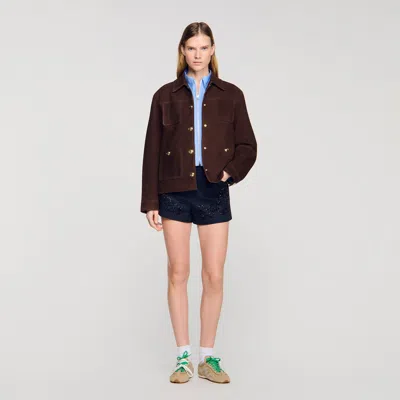 Sandro Buttoned Pocket Leather Jacket In Multi