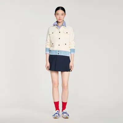 Sandro Womens Ecru Denim-hem Button-down Knitted Cardigan In White