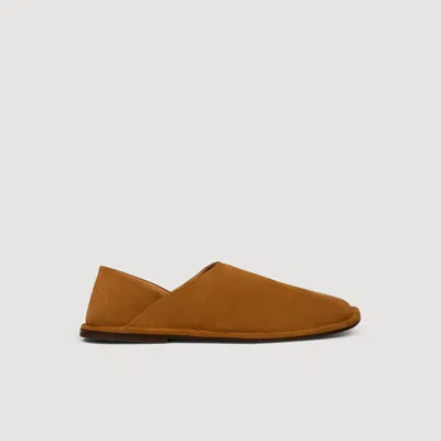 Sandro Split Leather Slippers In Brown