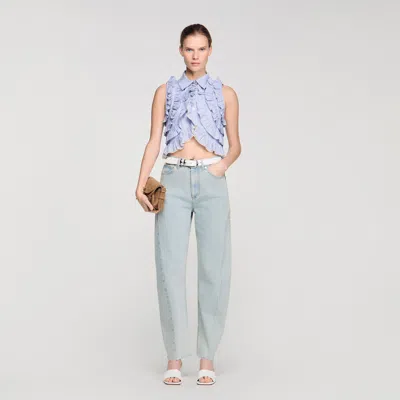 Sandro Striped-pattern Ruffled Blouse In Blue