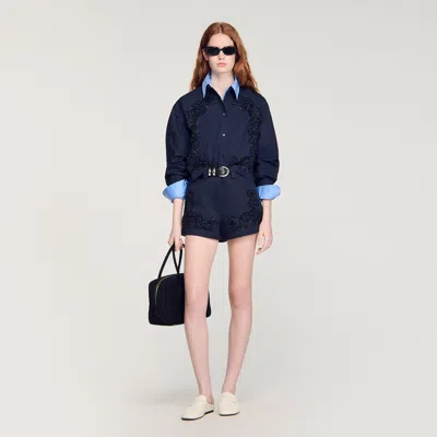 Sandro Paris Cotton Embroidered Shorts In Black