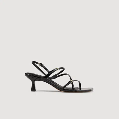 Sandro Leather Heeled Sandals In Black