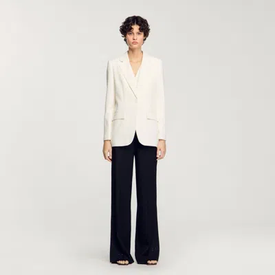Sandro Sequinned Suit Jacket In White