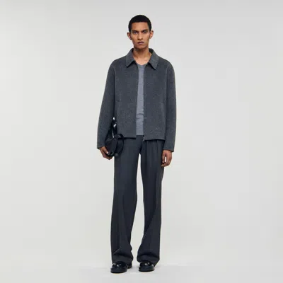 Sandro Double-faced Wool Zip-up Jacket In Gray