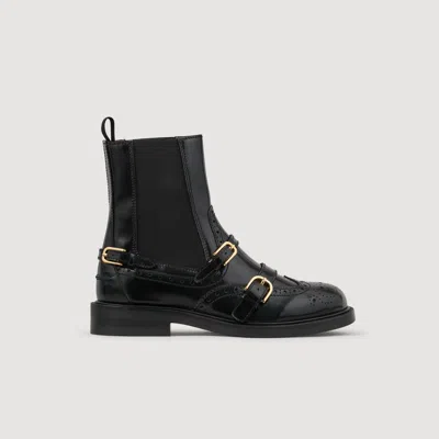 Sandro Leather Buckled Chelsea Boots In Multi