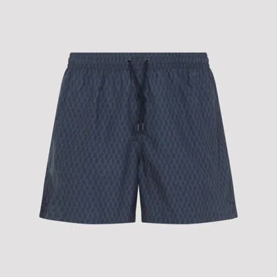 Canali Patterned Drawstring Swim Shorts In Blue